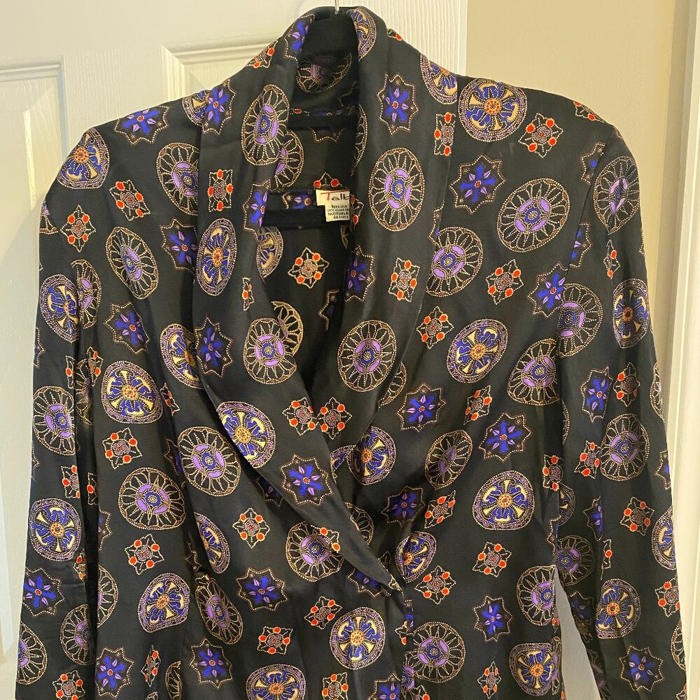 Exquisite Vintage 100% Heavy Silk Black/Gold/Violet Talbots Blouse, Sz 6
